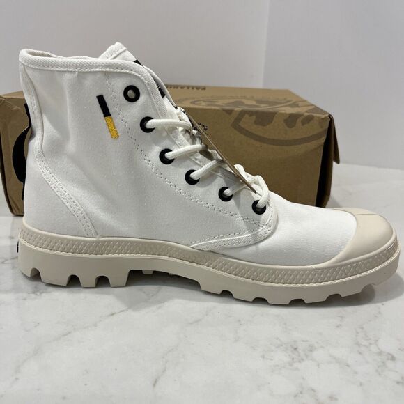 Palladium Pampa HI Htg Supply Star White Combat Boots M 8‎ , W 9.5 Canvas NEW